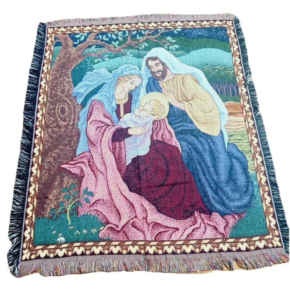VTG American Weaver's A Child Is Born‎ Mary Joseph Jesus Tapestry Throw Blanket